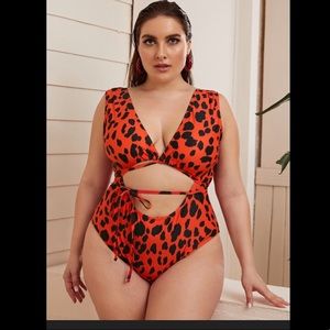 Plus Leopard Tie Front Monokini Swimsuit